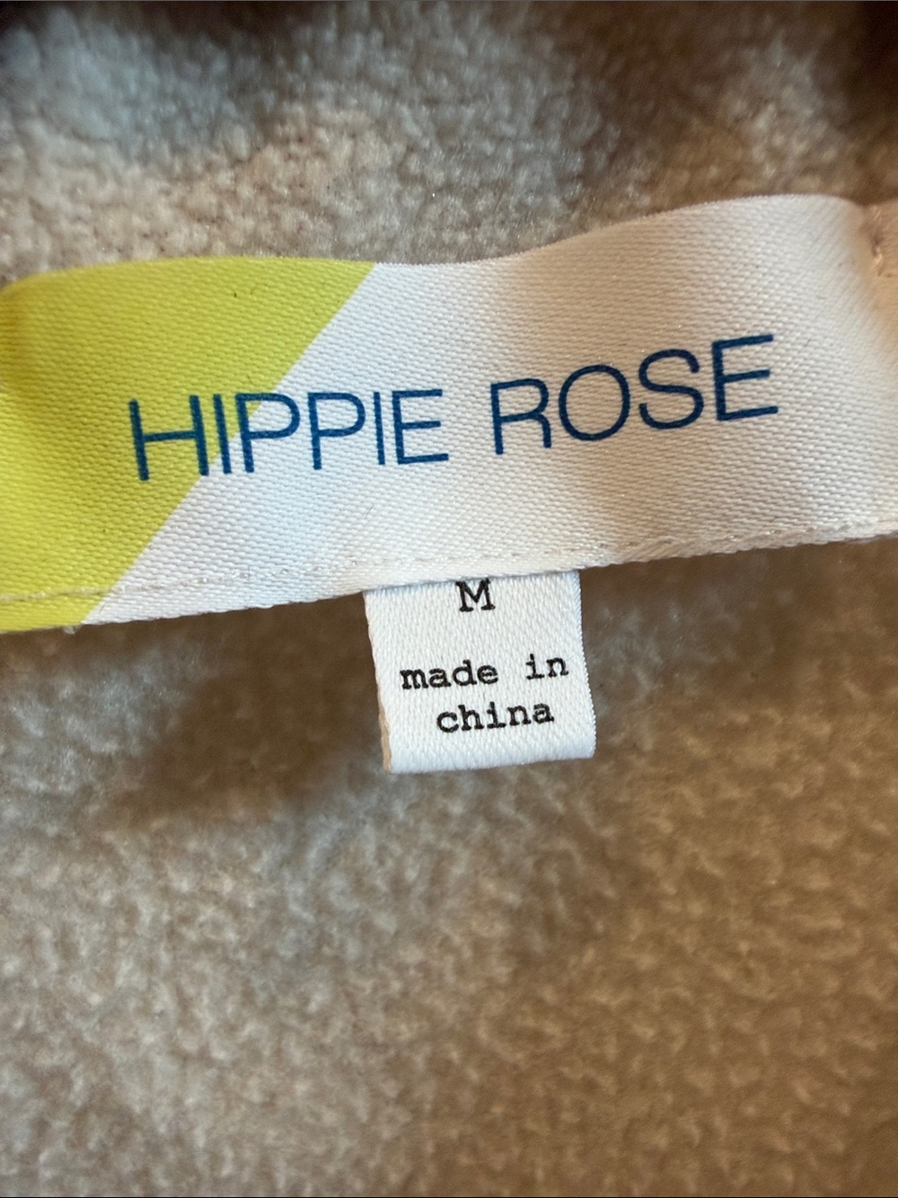 Hippie Rose Cream Fleece Pullover with Pink Trim and Yellow Zip Accent - Picture 2 of 4